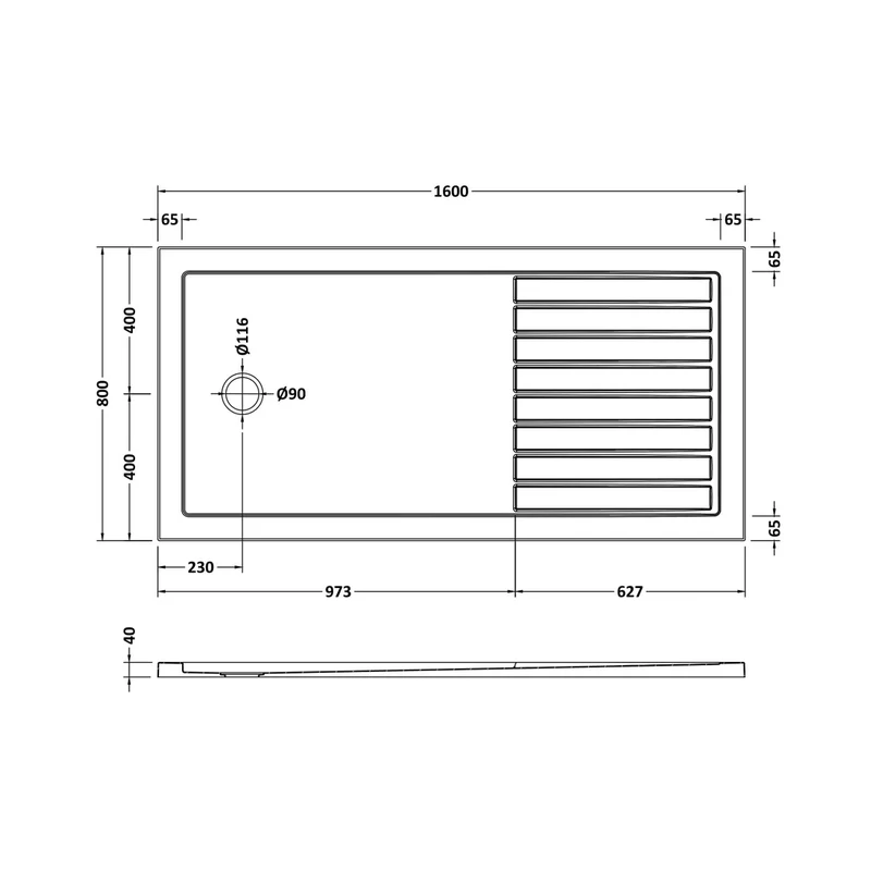 Hudson Reed Wetroom Trays Rectangular Walk-in Shower Tray 1600 X 800 Contemp White Acrylic Capped Abs Caco3 And Pu