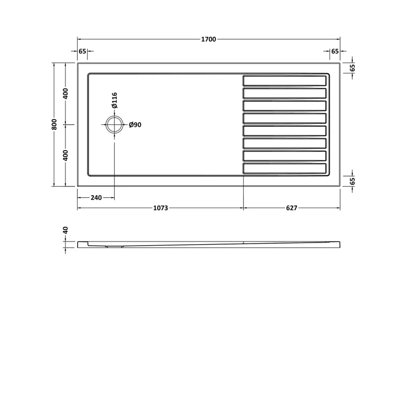 Hudson Reed Wetroom Trays Slip Resistant Rectangular Walk-in Shower Tray 1700 X 800mm Contemp White Acrylic Capped Abs Caco3 And Pu