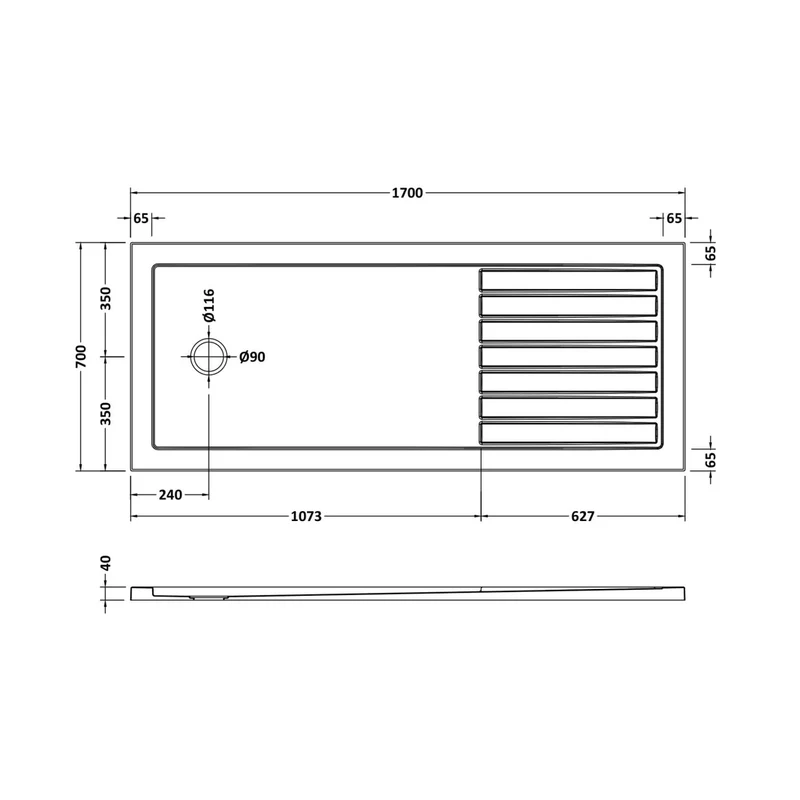 Hudson Reed Wetroom Trays Slip Resistant Rectangular Walk-in Shower Tray 1700 X 700mm Contemp White Acrylic Capped Abs Caco3 And Pu
