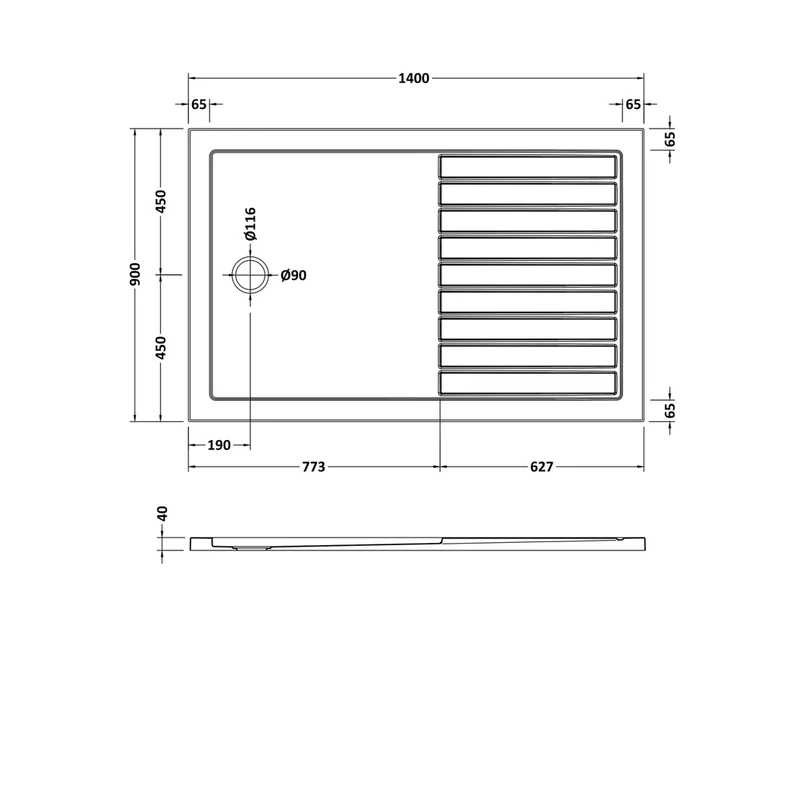 Hudson Reed Wetroom Trays Slip Resistant Rectangular Walk-in Shower Tray 1400 X 900mm Contemp White Acrylic Capped Abs Caco3 And Pu