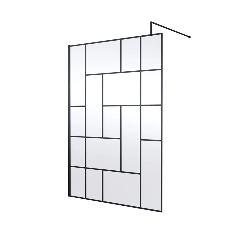 Hudson Reed Wetroom Screens 1400mm Abstract Frame Wetroom Screen Contemp Matt Black Aluminium 1950x1400x14mm