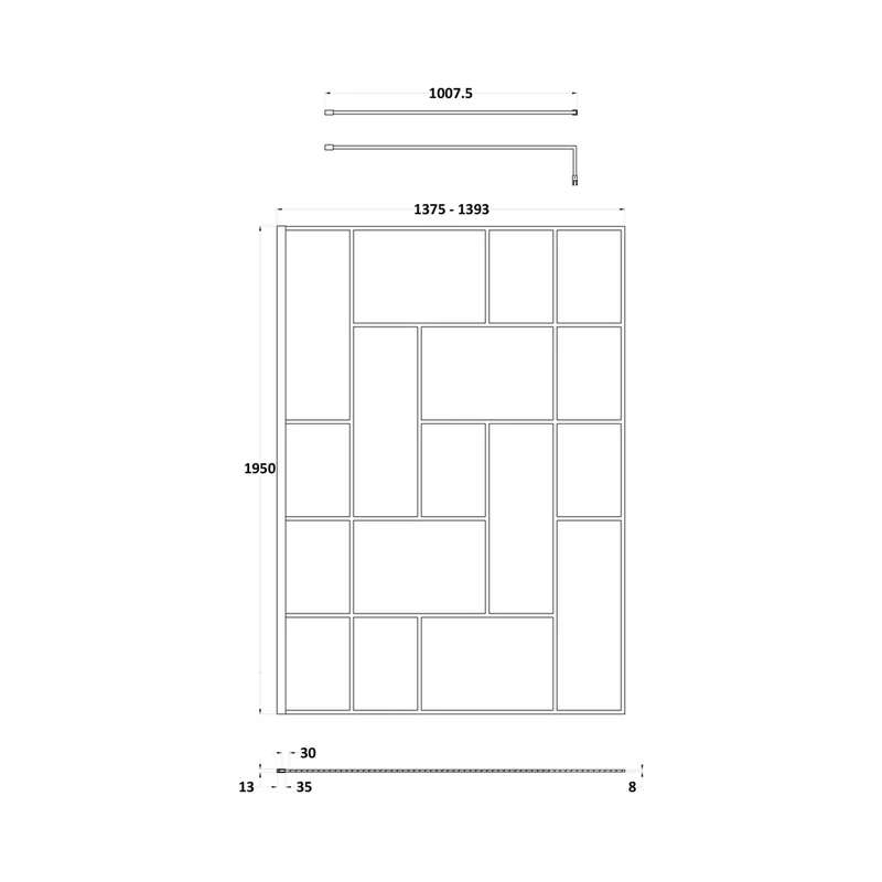 Hudson Reed Wetroom Screens 1400mm Abstract Frame Wetroom Screen Contemp Matt Black Aluminium 1950x1400x14mm