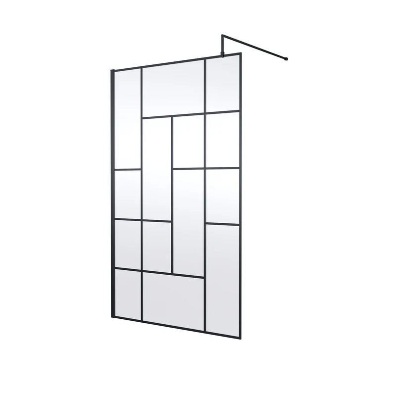 Hudson Reed Wetroom Screens 1200mm Abstract Frame Wetroom Screen Contemp Matt Black Aluminium 1950x1200x14mm
