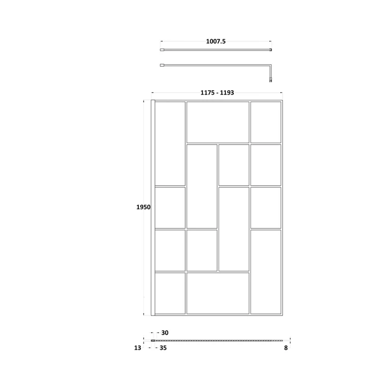 Hudson Reed Wetroom Screens 1200mm Abstract Frame Wetroom Screen Contemp Matt Black Aluminium 1950x1200x14mm