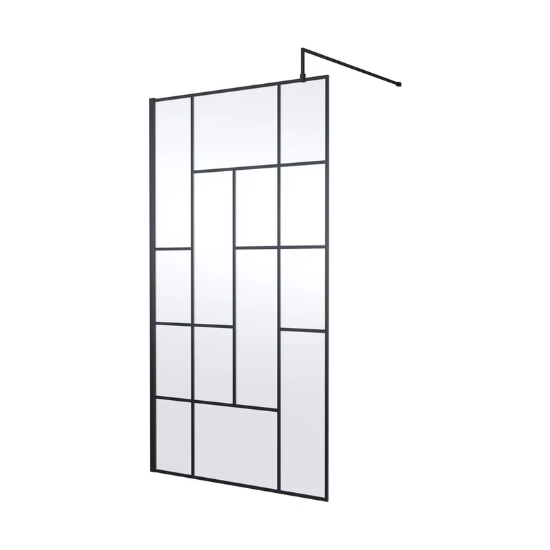 Hudson Reed Wetroom Screens 1100mm Abstract Frame Wetroom Screen Contemp Matt Black Aluminium 1950x1100x14mm