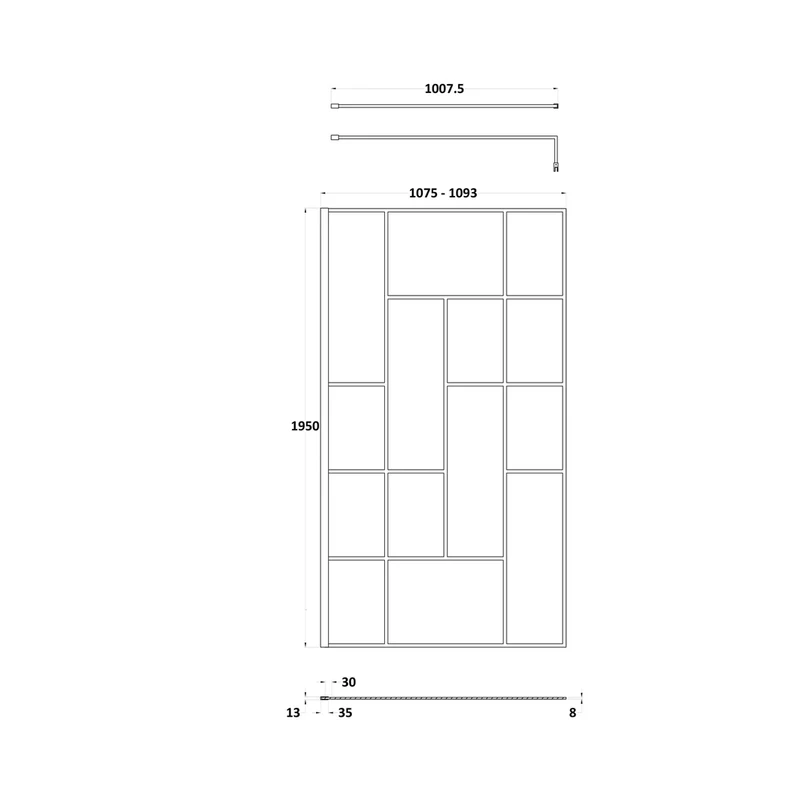 Hudson Reed Wetroom Screens 1100mm Abstract Frame Wetroom Screen Contemp Matt Black Aluminium 1950x1100x14mm