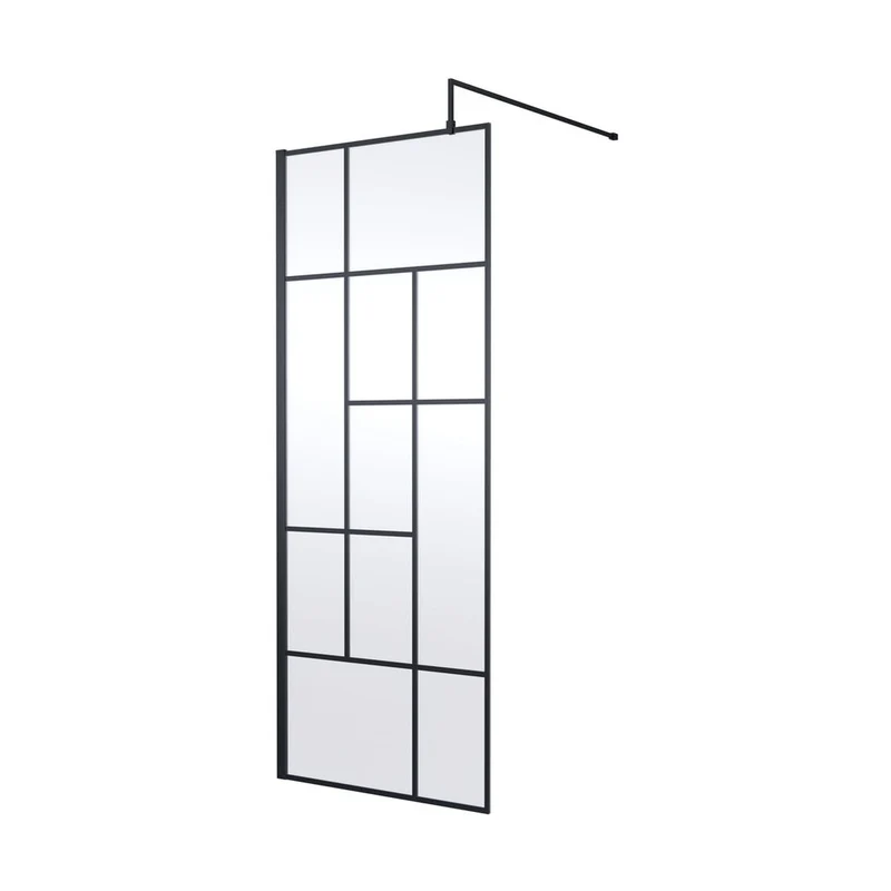 Hudson Reed Wetroom Screens 800mm Abstract Frame Wetroom Screen Contemp Matt Black Aluminium 1950x800x14mm