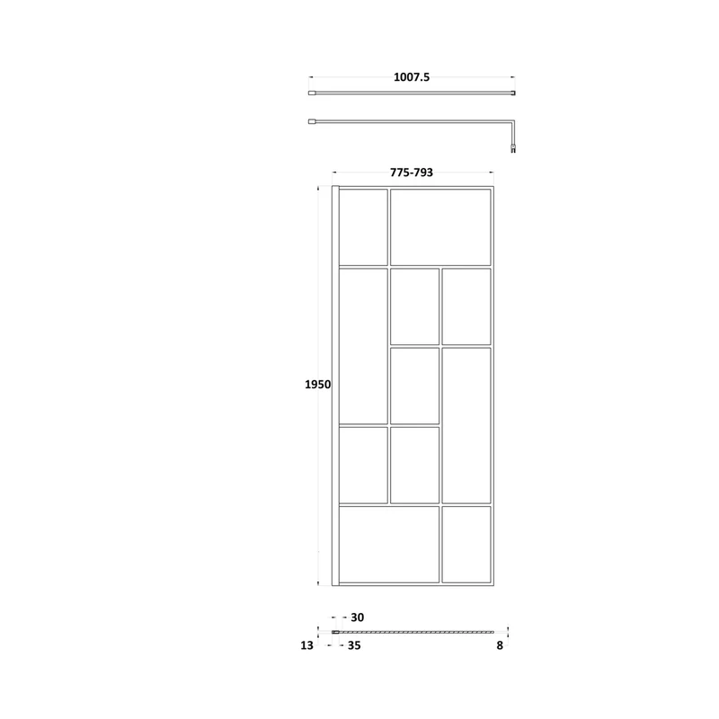 Hudson Reed Wetroom Screens 800mm Abstract Frame Wetroom Screen Contemp Matt Black Aluminium 1950x800x14mm