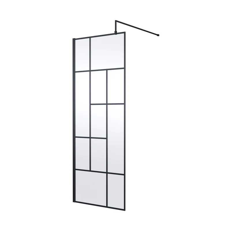 Hudson Reed Wetroom Screens 760mm Abstract Frame Wetroom Screen Contemp Matt Black Aluminium 1950x760x14mm