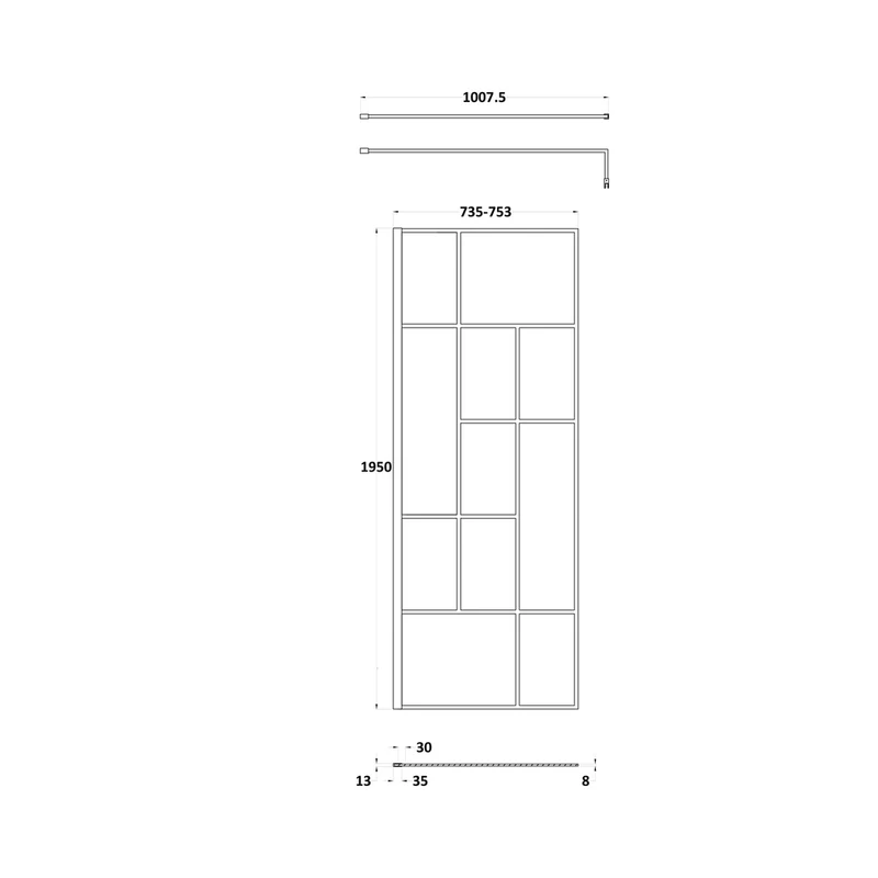 Hudson Reed Wetroom Screens 760mm Abstract Frame Wetroom Screen Contemp Matt Black Aluminium 1950x760x14mm