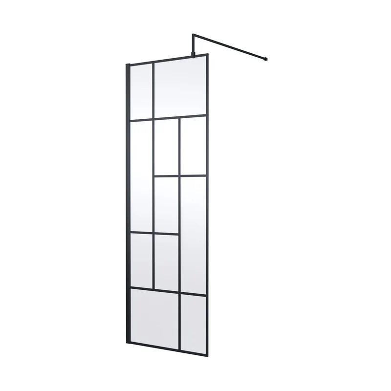 Hudson Reed Wetroom Screens 700mm Abstract Frame Wetroom Screen Contemp Matt Black Aluminium 1950x700x14mm