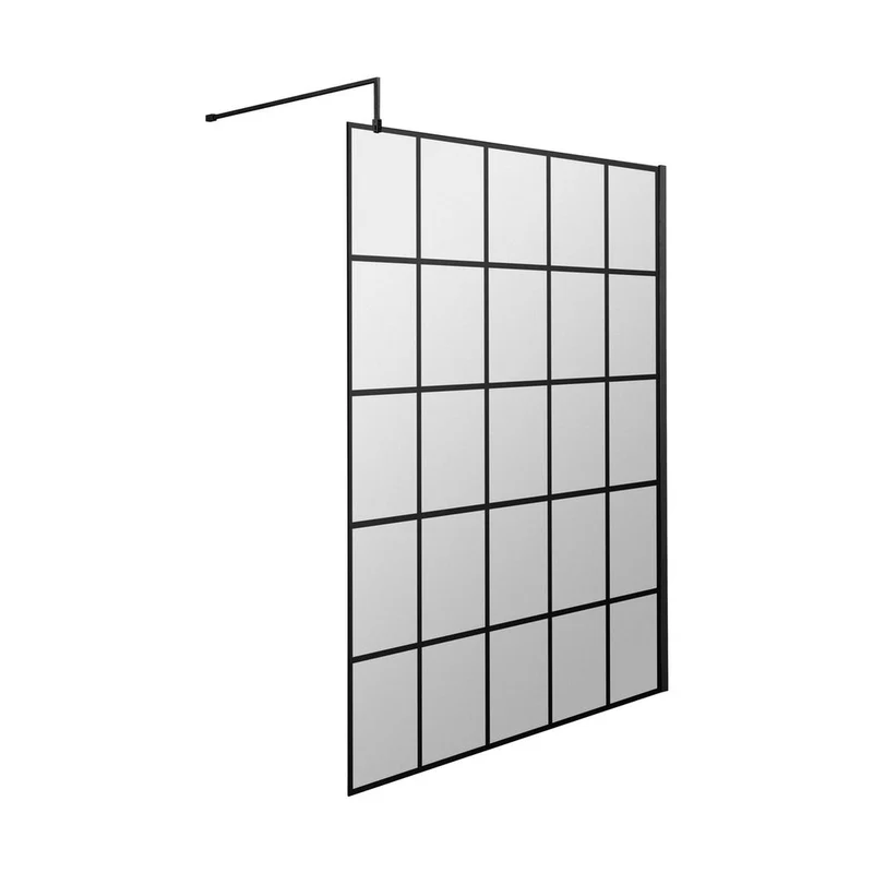 Hudson Reed Wetroom Screens 1400mm Framed Wetroom Screen Contemp Matt Black Aluminium 1950x1400x14mm