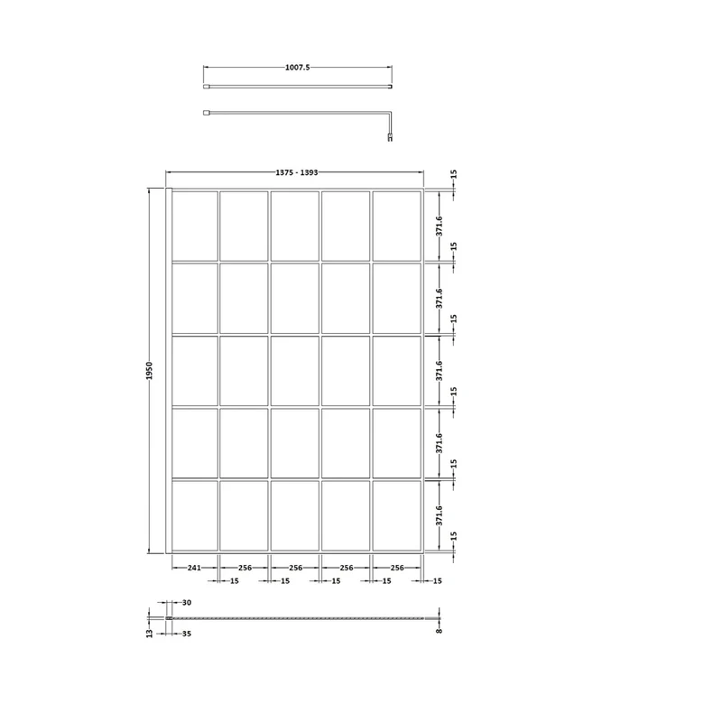 Hudson Reed Wetroom Screens 1400mm Framed Wetroom Screen Contemp Matt Black Aluminium 1950x1400x14mm