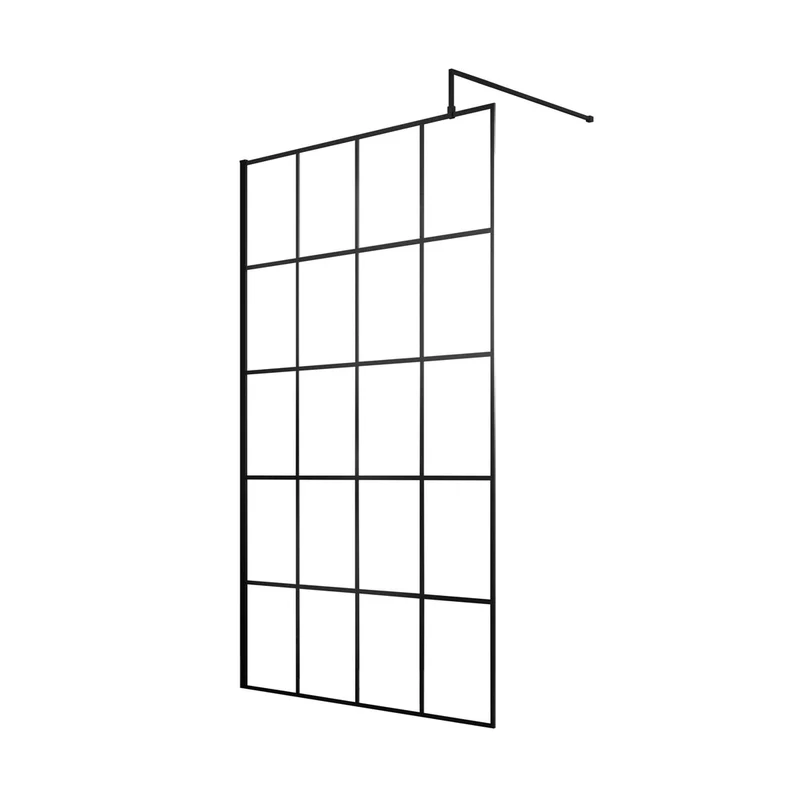 Hudson Reed Wetroom Screens 1200mm Framed Wetroom Screen Contemp Matt Black Aluminium 1950x1200x14mm