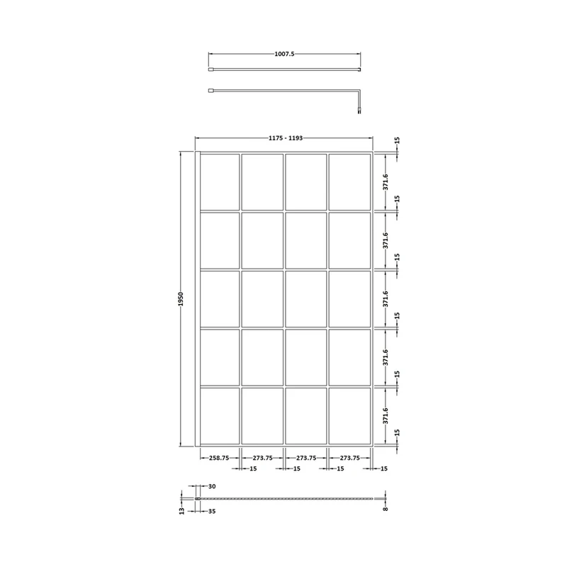 Hudson Reed Wetroom Screens 1200mm Framed Wetroom Screen Contemp Matt Black Aluminium 1950x1200x14mm