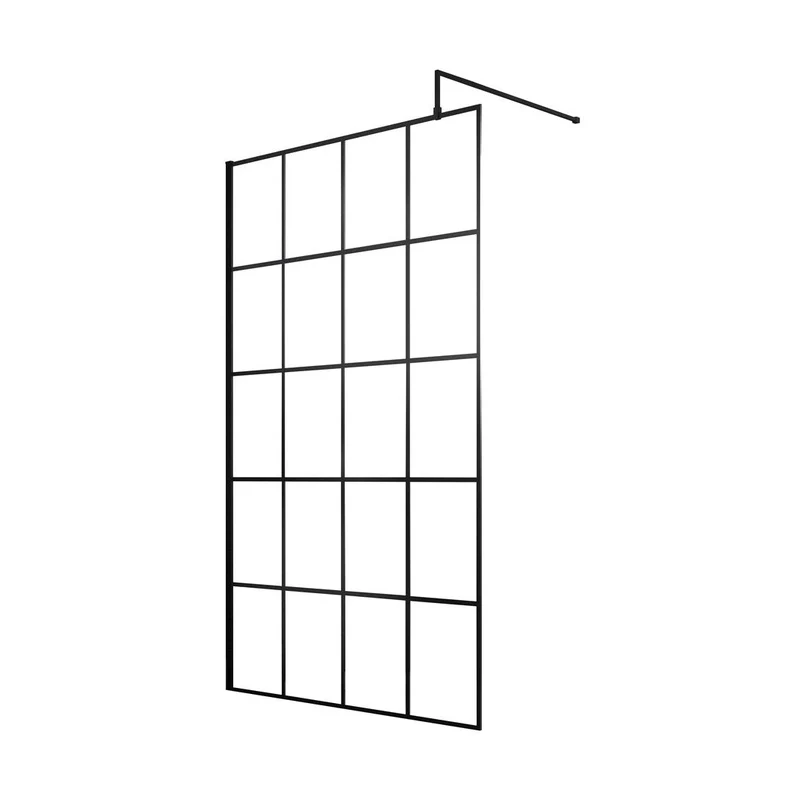 Hudson Reed Wetroom Screens 1100mm Framed Wetroom Screen Contemp Matt Black Aluminium 1950x1100x14mm