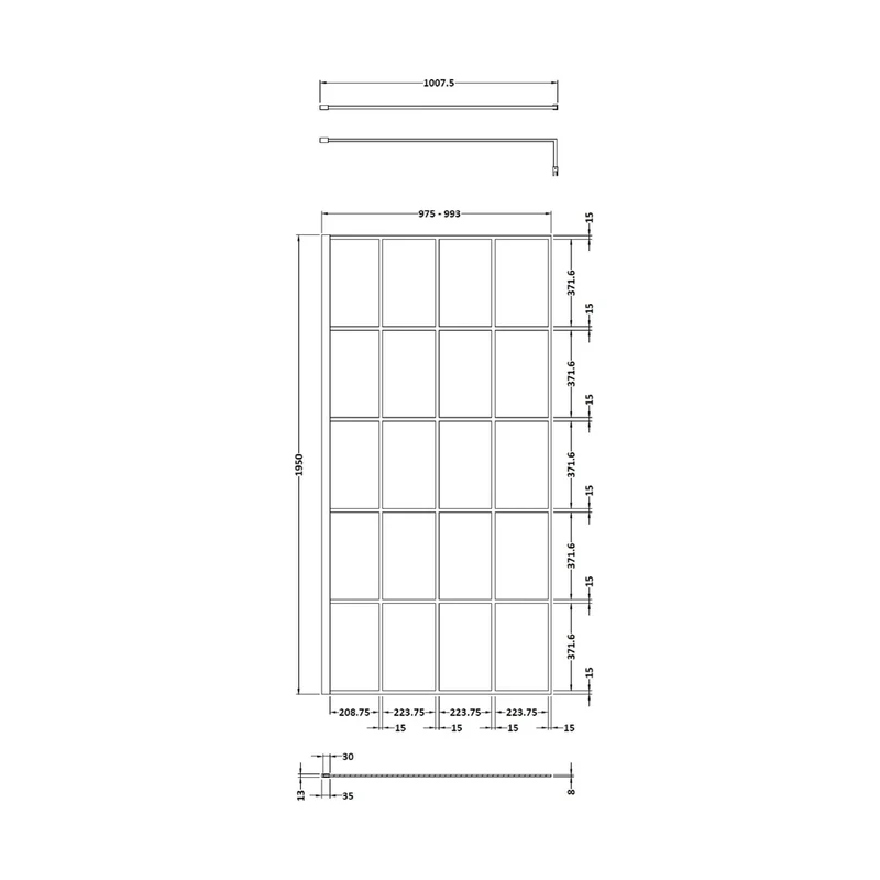Hudson Reed Wetroom Screens 1000mm Framed Wetroom Screen Contemp Matt Black Aluminium 1950x1000x14mm