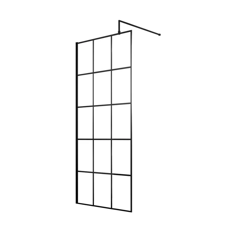 Hudson Reed Wetroom Screens 900mm Framed Wetroom Screen Contemp Matt Black Aluminium 1950x900x14mm