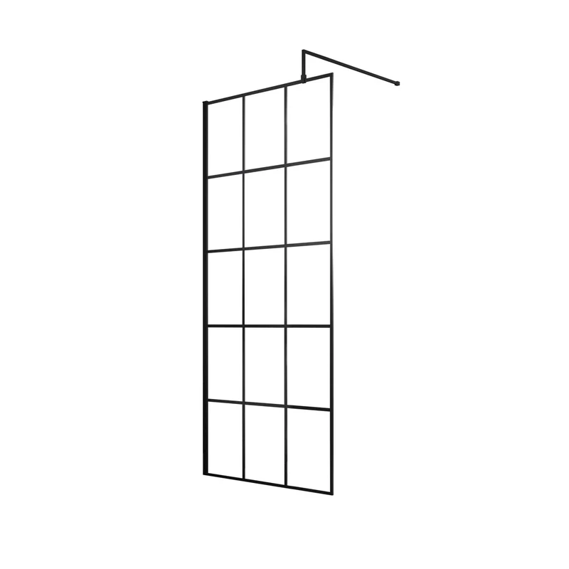 Hudson Reed Wetroom Screens 760mm Framed Wetroom Screen Contemp Matt Black Aluminium 1950x760x14mm