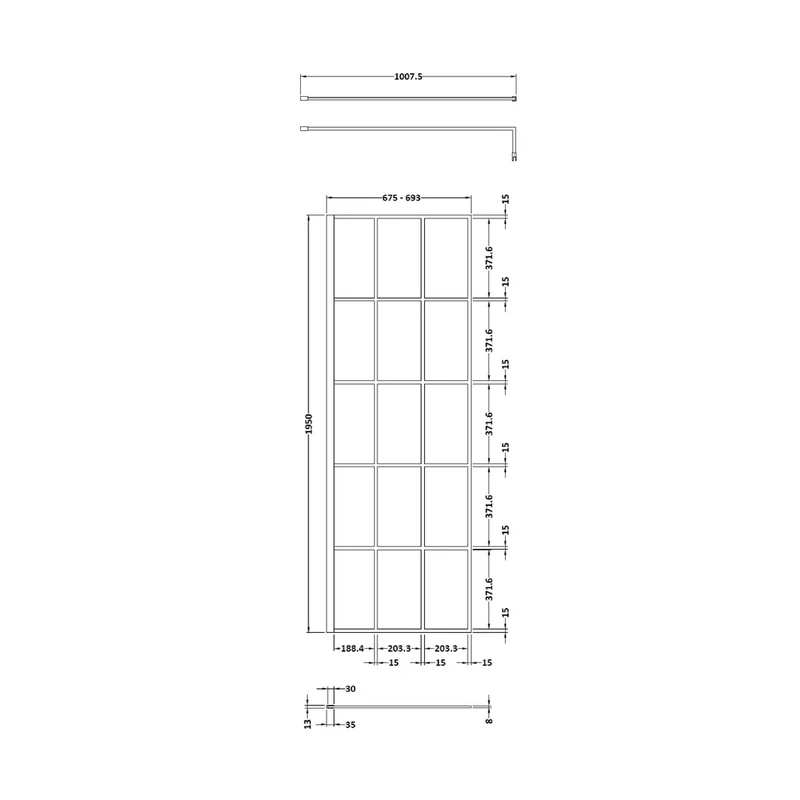 Hudson Reed Wetroom Screens 700mm Framed Wetroom Screen Contemp Matt Black Aluminium 1950x700x14mm