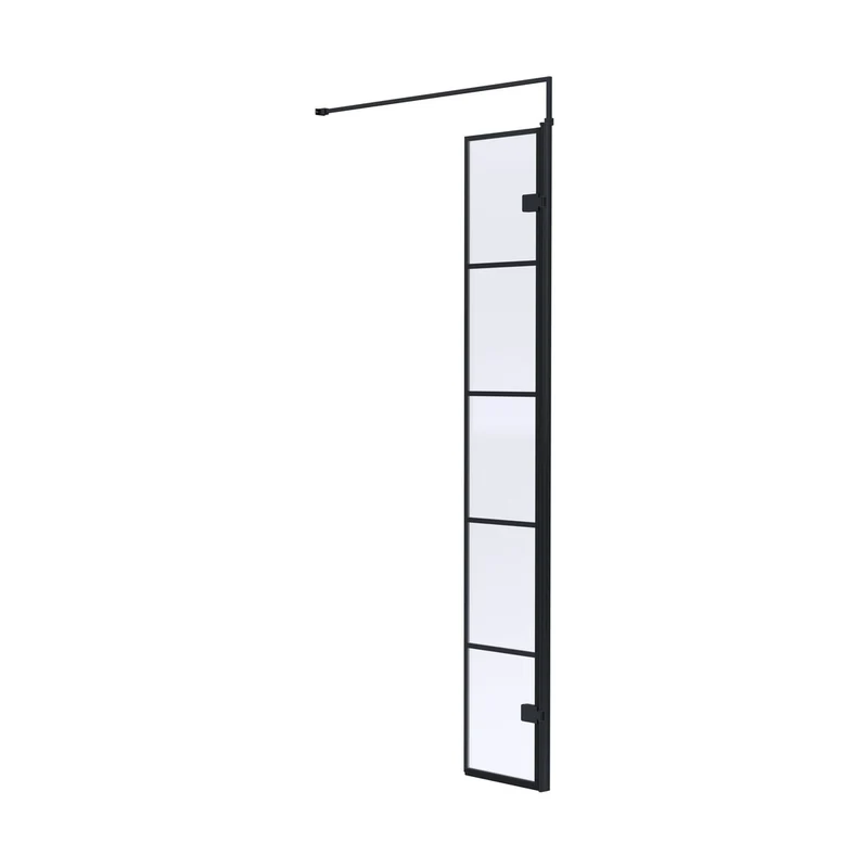 Hudson Reed Wetroom Screens 300mm Wetroom Swing Screen Contemp Matt Black Aluminium 1950x322x27mm - WRSF030H