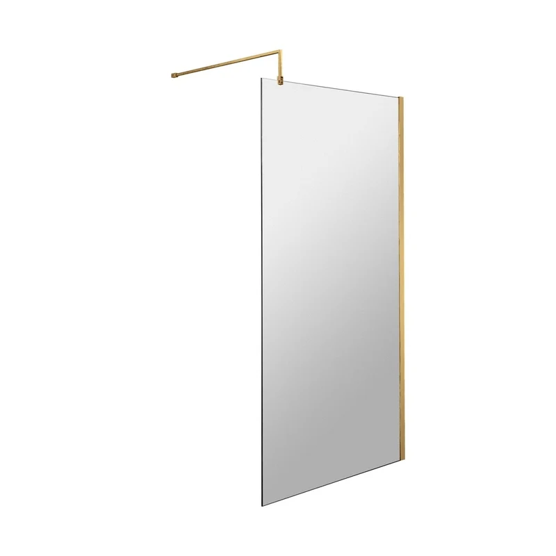 Hudson Reed Wetroom Screens 900mm Wetroom Screen With Brass Support Bar Contemp Brushed Brass Aluminium 1950x900x14mm