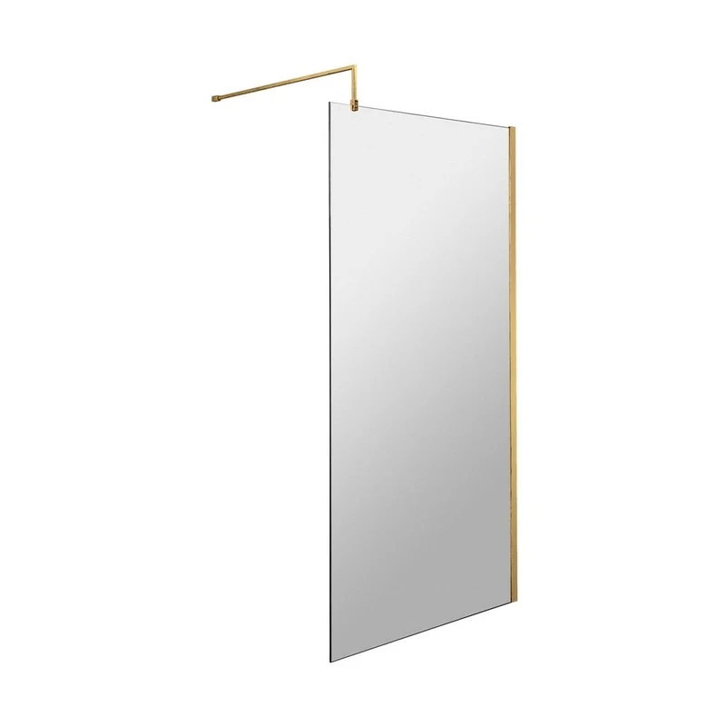 Hudson Reed Wetroom Screens 800mm Wetroom Screen With Brass Support Bar Contemp Brushed Brass Aluminium 1950x800x14mm