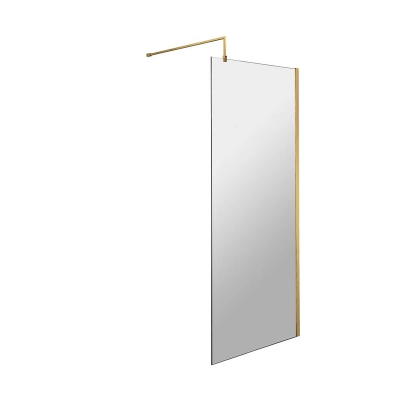 Hudson Reed Wetroom Screens 700mm Wetroom Screen With Brass Support Bar Contemp Brushed Brass Aluminium 1950x700x14mm