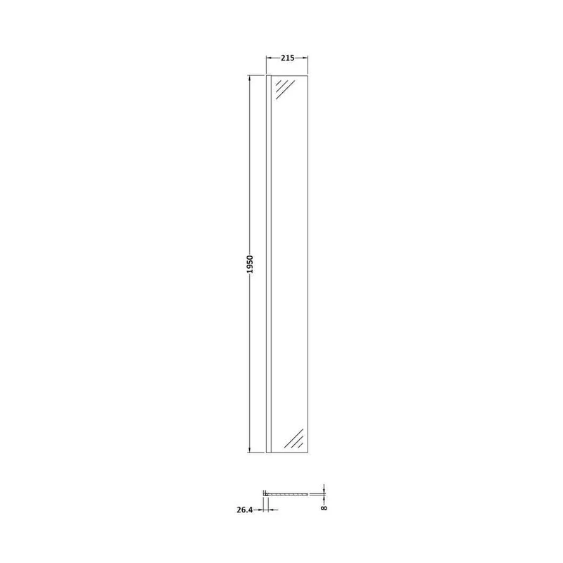 Hudson Reed Wetroom Screens 215mm Return Screen With Brass Profile Contemp Brushed Brass Aluminium 1950x28x215mm