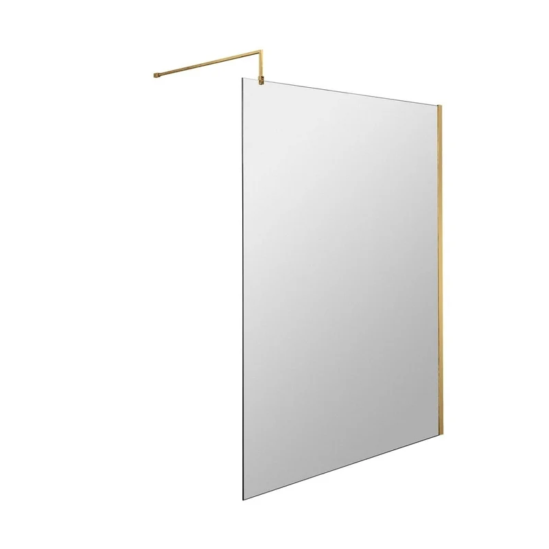 Hudson Reed Wetroom Screens 1400mm Wetroom Screen With Brass Support Bar Contemp Brushed Brass Aluminium 1950x1400x14mm