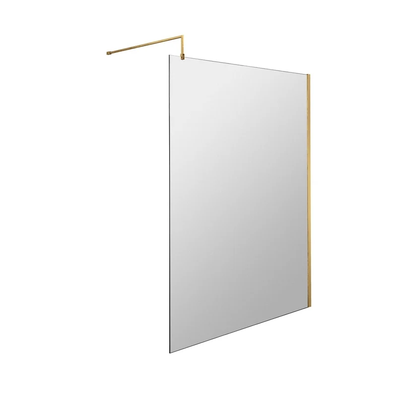Hudson Reed Wetroom Screens 1200mm Wetroom Screen With Brass Support Bar Contemp Brushed Brass Aluminium 1950x1200x14mm
