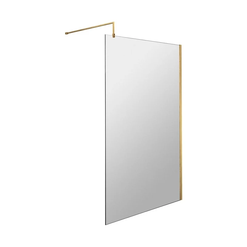 Hudson Reed Wetroom Screens 1100mm Wetroom Screen With Brass Support Bar Contemp Brushed Brass Aluminium 1950x1100x14mm