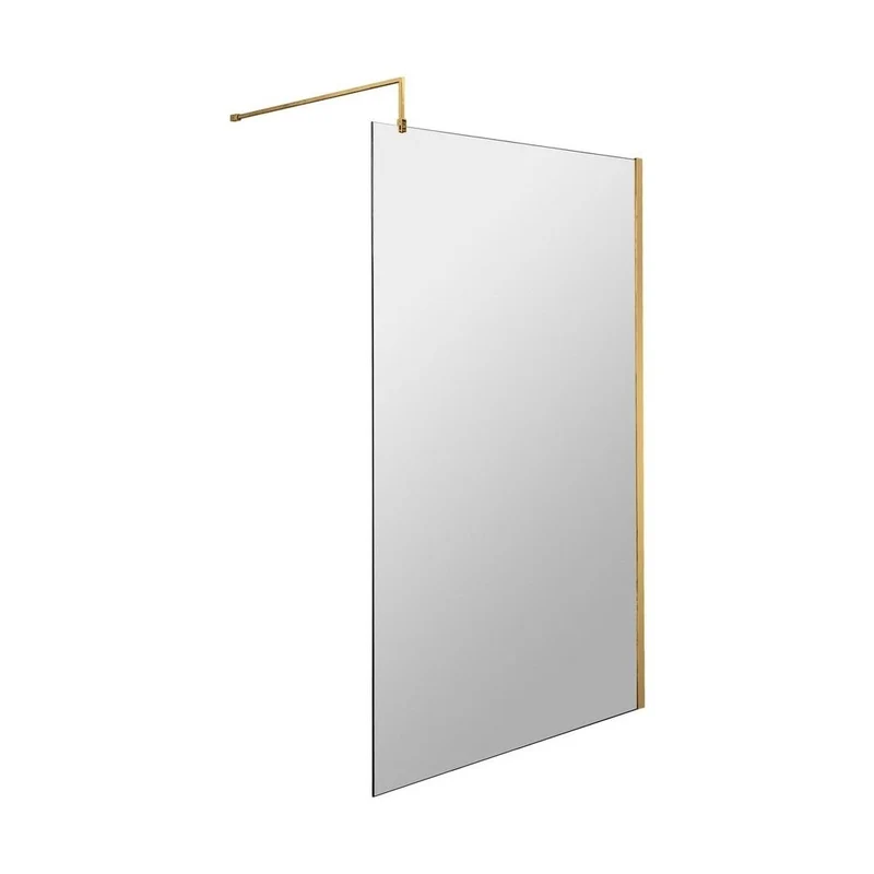 Hudson Reed Wetroom Screens 1000mm Wetroom Screen With Brass Support Bar Contemp Brushed Brass Aluminium 1950x1000x14mm