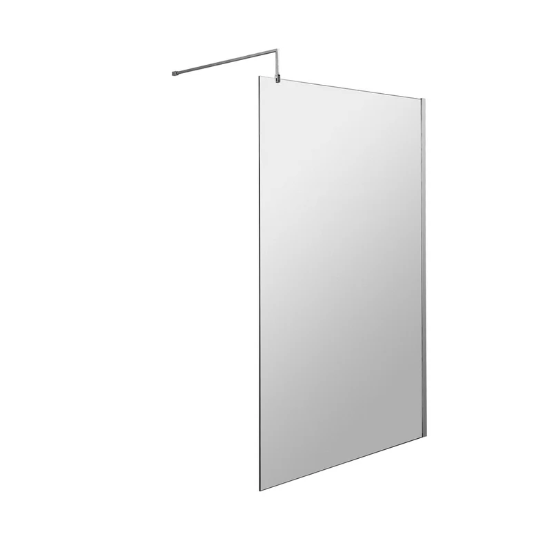 Hudson Reed Wetroom Screens 1100mm Wetroom Screen & Support Bar Contemp Chrome Aluminium 1950x1100x14mm