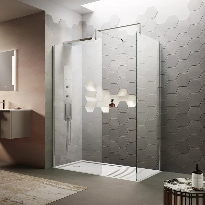 Hudson Reed Wetroom Screens 1100mm Wetroom Screen & Support Bar Contemp Chrome Aluminium 1950x1100x14mm