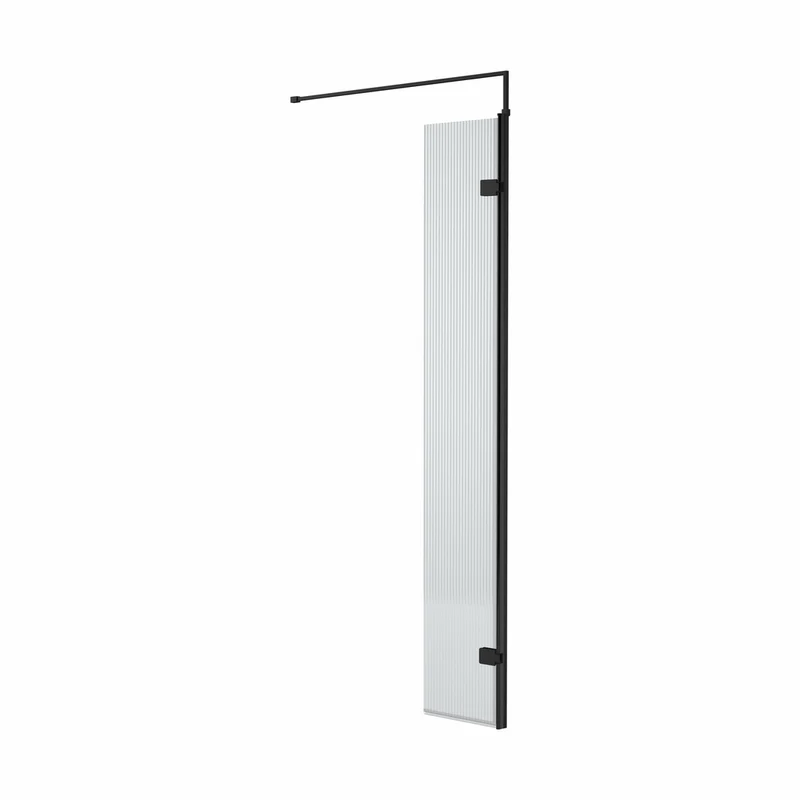 Hudson Reed Wetroom Screens 300x1950 Fluted Hinged Screen With Support Bar Contemp Matt Black Aluminium 1950x322x27mm