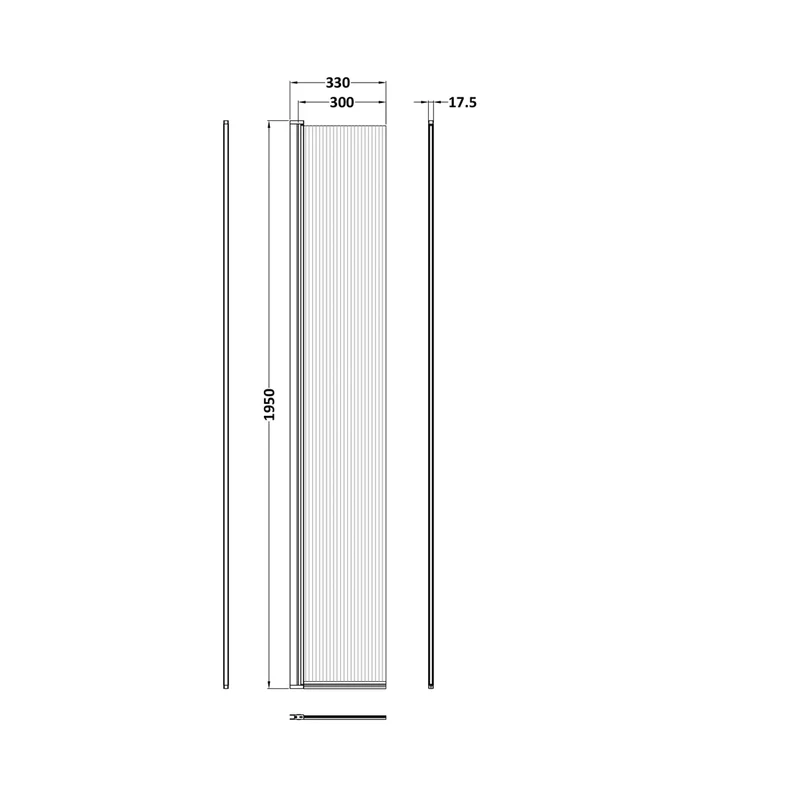 Hudson Reed Wetroom Screens 300mm Fluted Hinged Flipper Screen Contemp Brushed Brass Aluminium 1950x322x27mm
