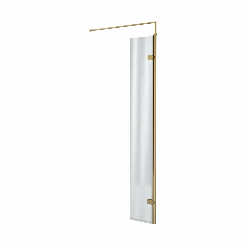 Hudson Reed Wetroom Screens 300x1950 Fluted Hinged Screen With Support Bar Contemp Brushed Brass Aluminium 1950x322x27mm