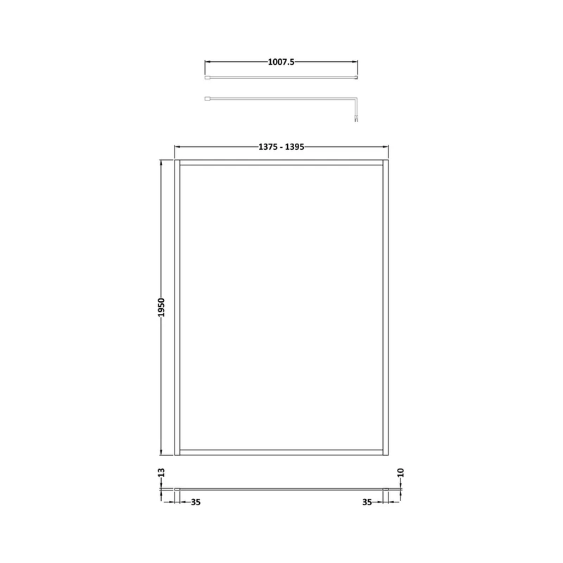 Hudson Reed Wetroom Screens Full Outer Frame Wetroom Screen 1950x1400x8mm Contemp Matt Black Aluminium 1950x1400x1000mm