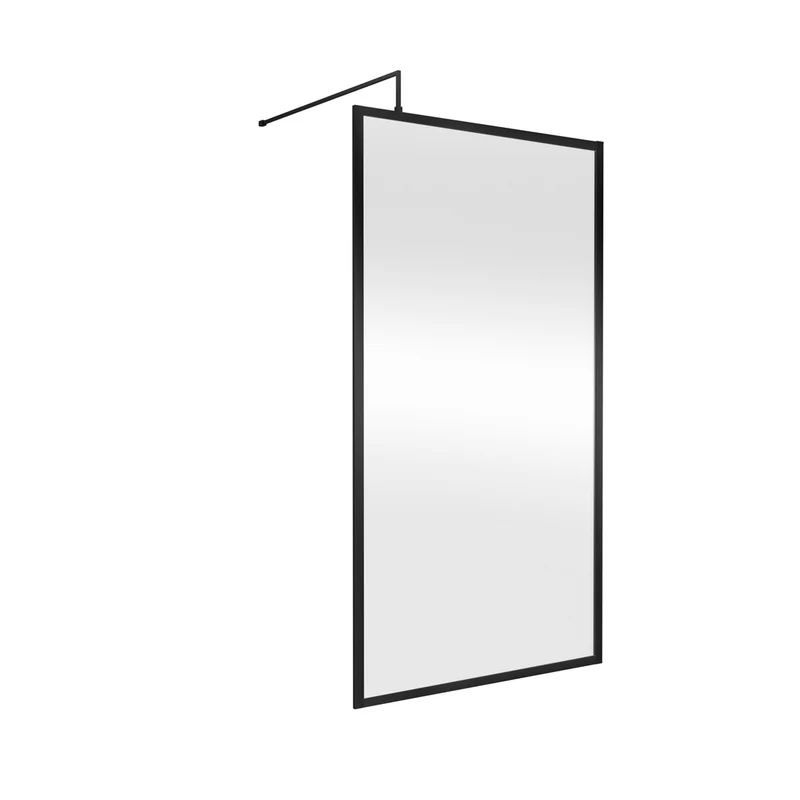 Hudson Reed Wetroom Screens Full Outer Frame Wetroom Screen 1950x1100x8mm Contemp Matt Black Aluminium 1950x1100x1000mm