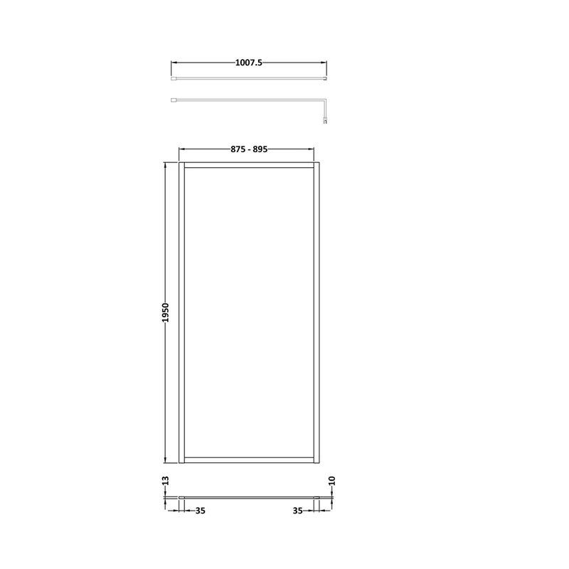 Hudson Reed Wetroom Screens Full Outer Frame Wetroom Screen 1950x900x8mm Contemp Brushed Brass Aluminium 1950x900x1000mm