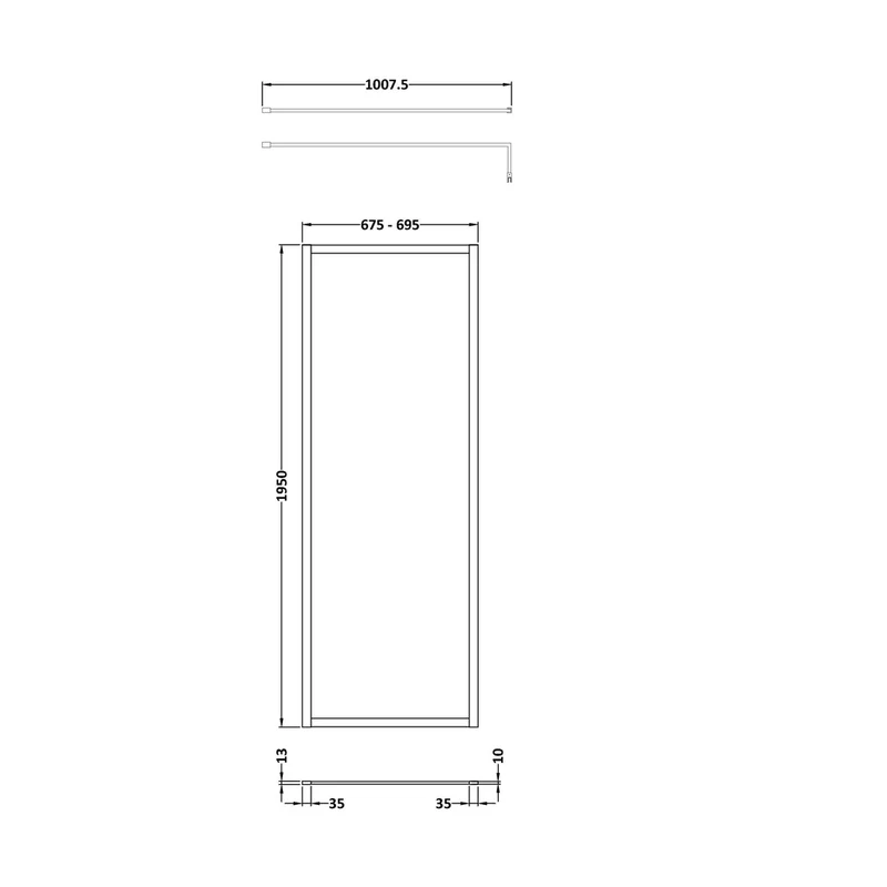Hudson Reed Wetroom Screens Full Outer Frame Wetroom Screen 1950x700x8mm Contemp Brushed Brass Aluminium 1950x700x1000mm