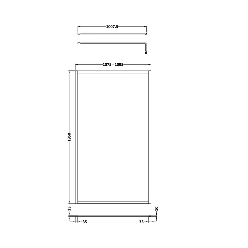 Hudson Reed Wetroom Screens Full Outer Frame Wetroom Screen 1950x1100x8mm Contemp Brushed Brass Aluminium 1950x1100x1000mm