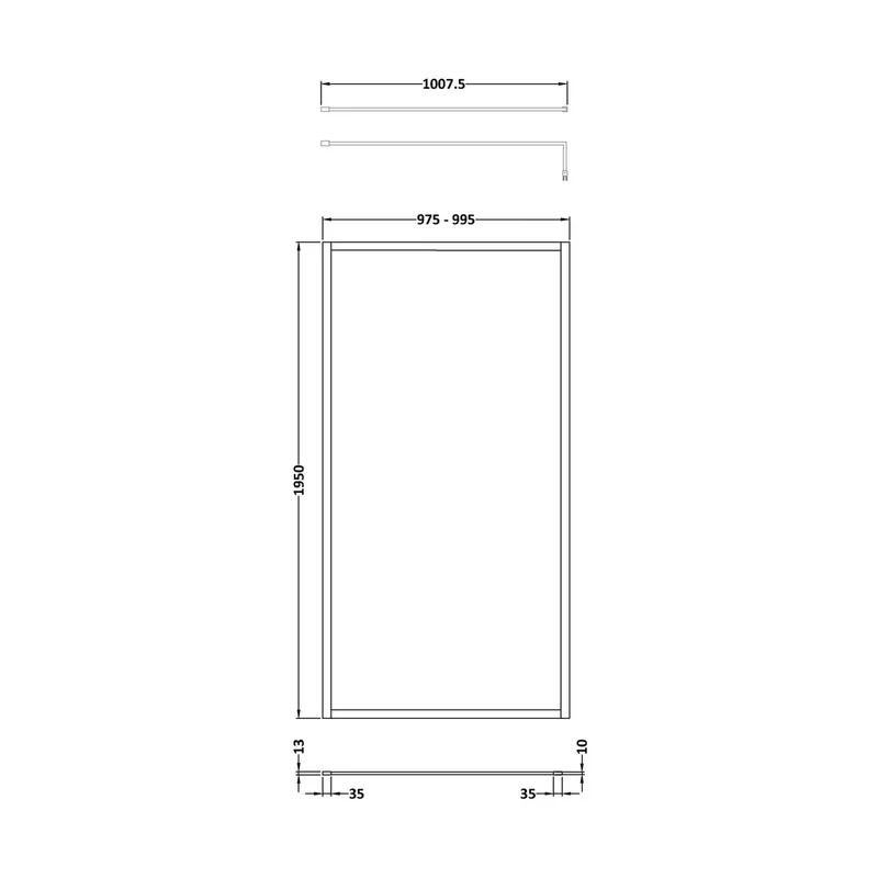 Hudson Reed Wetroom Screens Full Outer Frame Wetroom Screen 1950x1000x8mm Contemp Brushed Brass Aluminium 1950x1000x1000mm