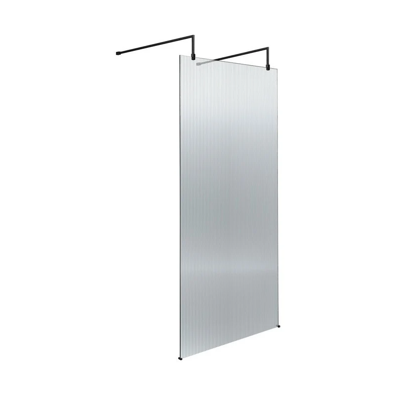 Hudson Reed Wetroom Screens 900mm Fluted Wetroom Scren With Arms & Feet Contemp Matt Black Aluminium 2070x950x1000mm