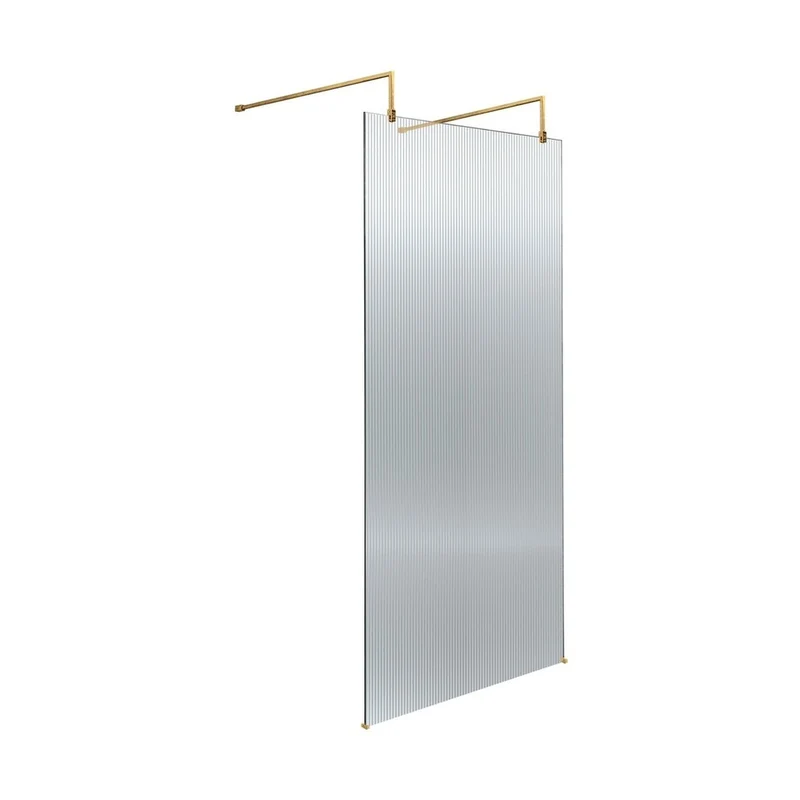 Hudson Reed Wetroom Screens 900mm Fluted Wetroom Scren With Arms & Feet Contemp Brushed Brass Aluminium 2070x950x1000mm
