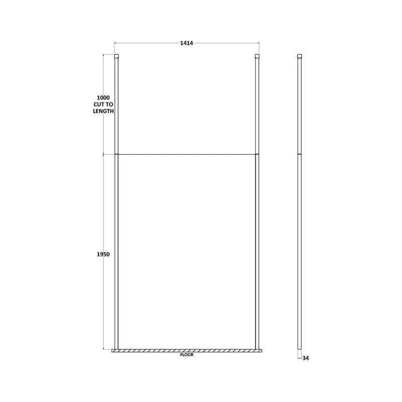 Hudson Reed Wetroom Screens 1400mm Wetroom Screen With Ceiling Post Contemp Chrome Aluminium 1950x1398x14mm