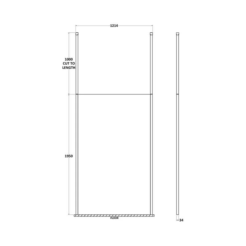 Hudson Reed Wetroom Screens 1200mm Wetroom Screen With Ceiling Post Contemp Chrome Aluminium 1950x1198x14mm