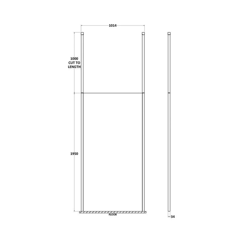 Hudson Reed Wetroom Screens 1000mm Wetroom Screen With Ceiling Post Contemp Chrome Aluminium 1950x998x14mm