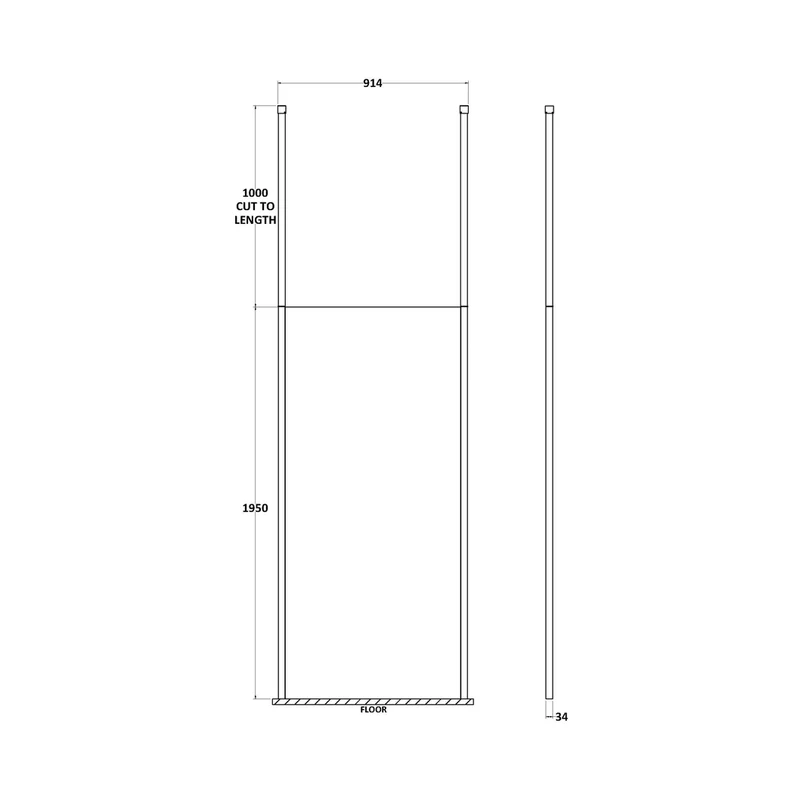 Hudson Reed Wetroom Screens 900mm Wetroom Screen With Ceiling Post Contemp Chrome Aluminium 1950x898x14mm